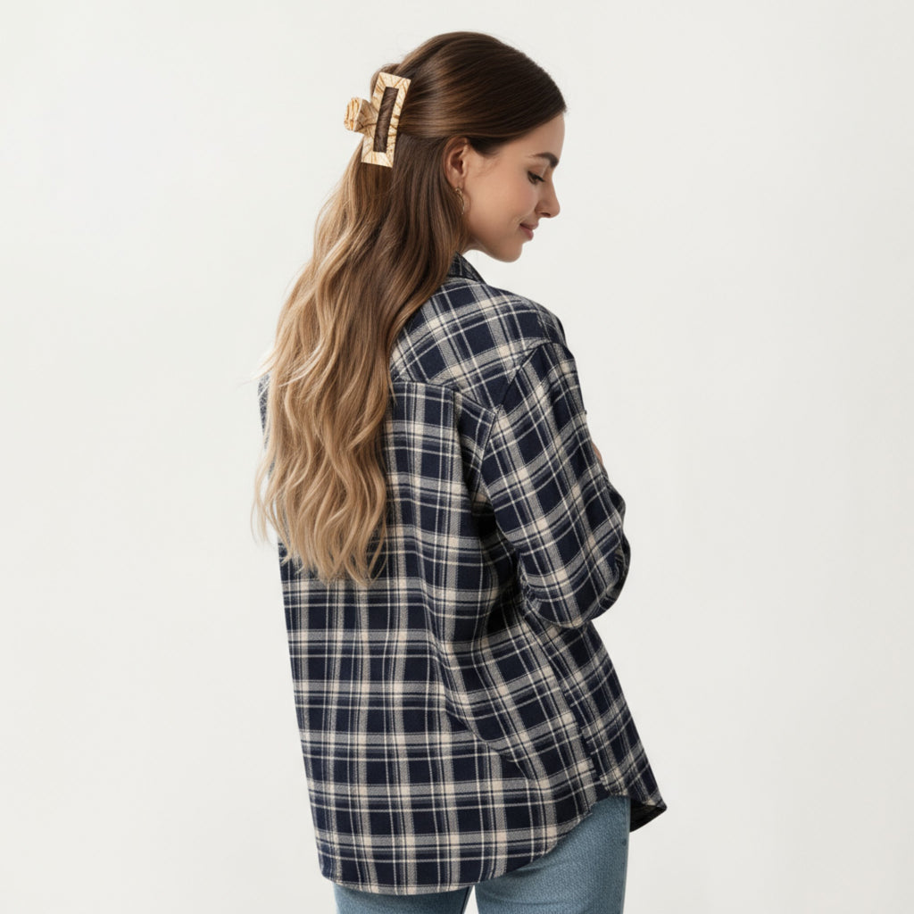 Anna-Kaci Women's Long Sleeve Plaid Button-Up Shirt with Chest Pockets
