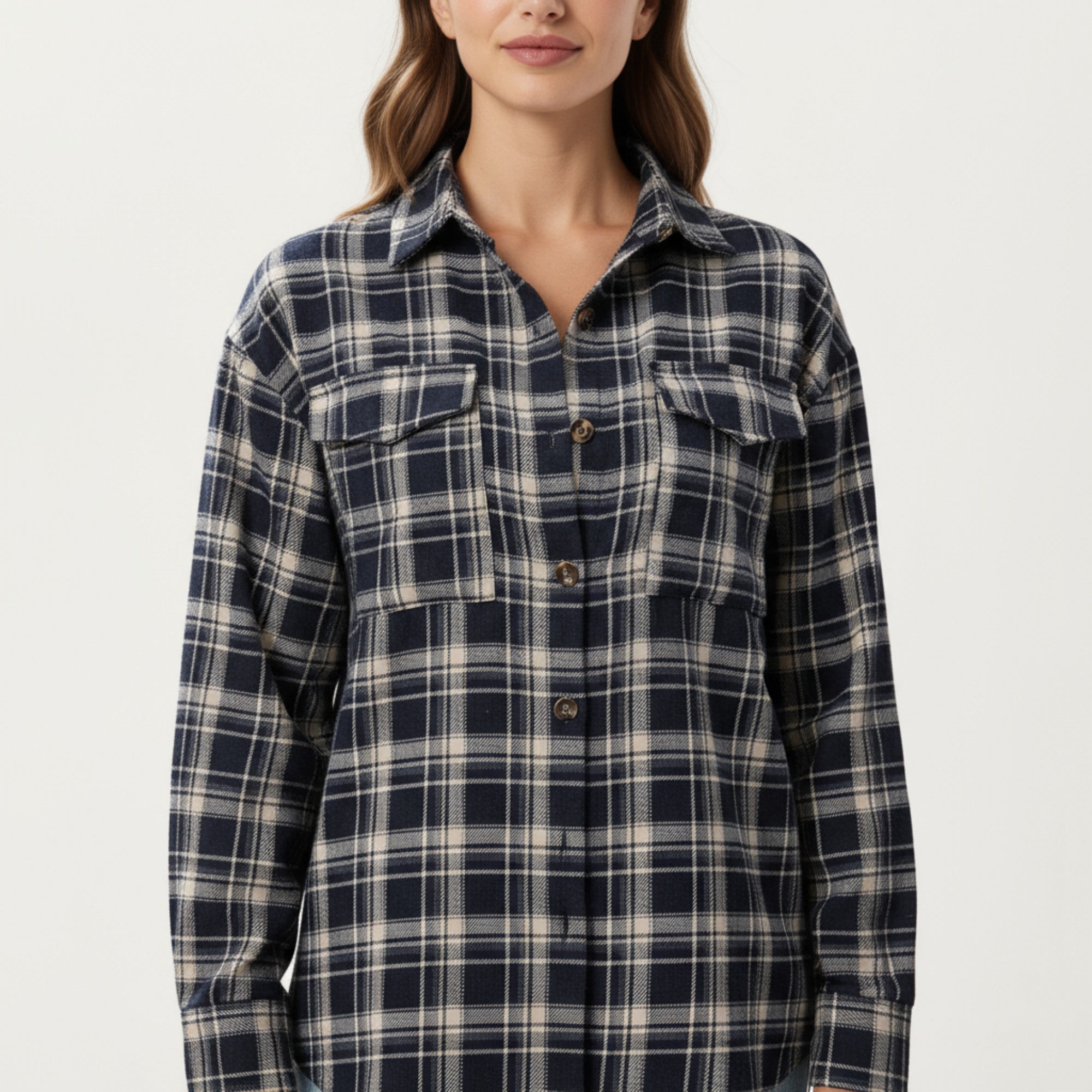 Anna-Kaci Women's Long Sleeve Plaid Button-Up Shirt with Chest Pockets