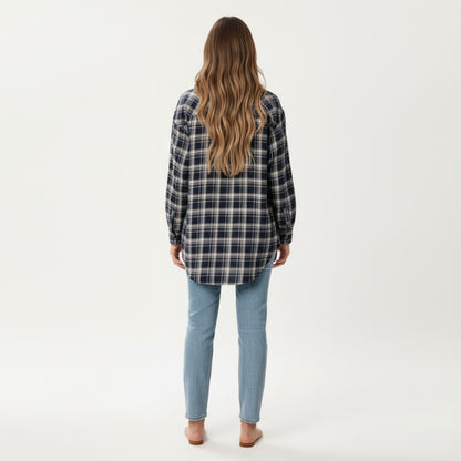 Anna-Kaci Women's Long Sleeve Plaid Button-Up Shirt with Chest Pockets