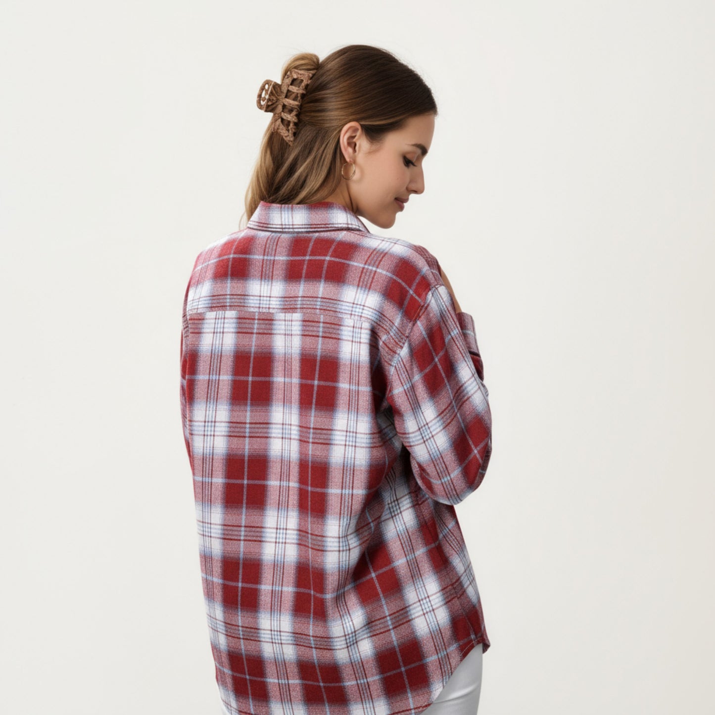 Anna-Kaci Women's Long Sleeve Plaid Button-Up Shirt with Chest Pockets