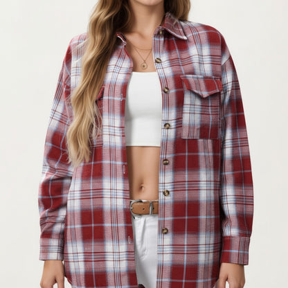 Anna-Kaci Women's Long Sleeve Plaid Button-Up Shirt with Chest Pockets
