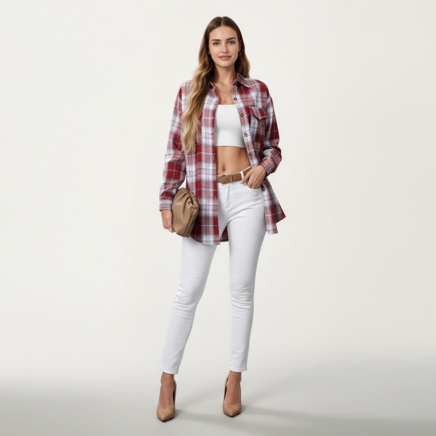 Anna-Kaci Women's Long Sleeve Plaid Button-Up Shirt with Chest Pockets
