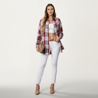 Anna-Kaci Women's Long Sleeve Plaid Button-Up Shirt with Chest Pockets