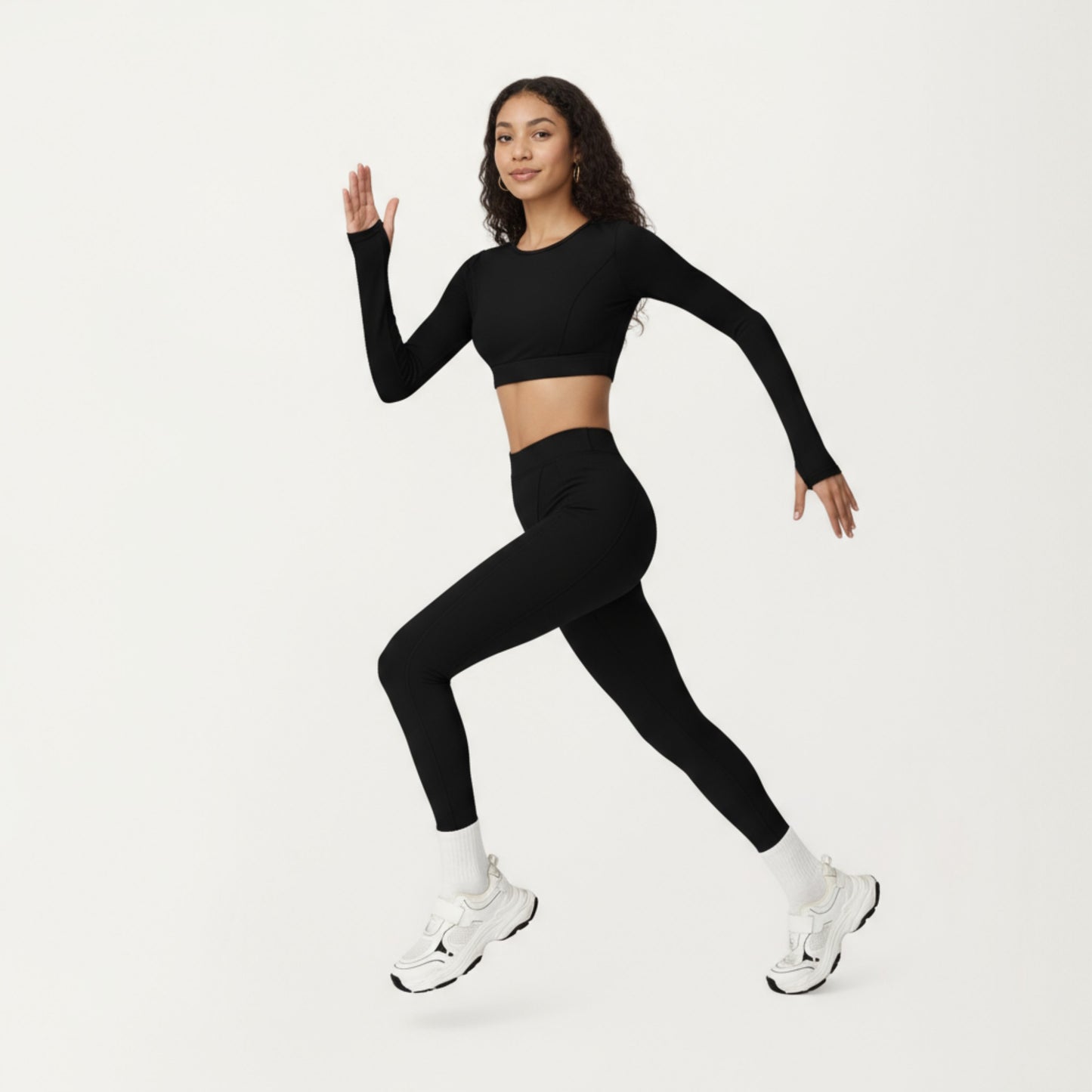 Anna-Kaci Active Women's Ribbed Cropped Long-Sleeve Top with Square Neckline and Contour Seaming
