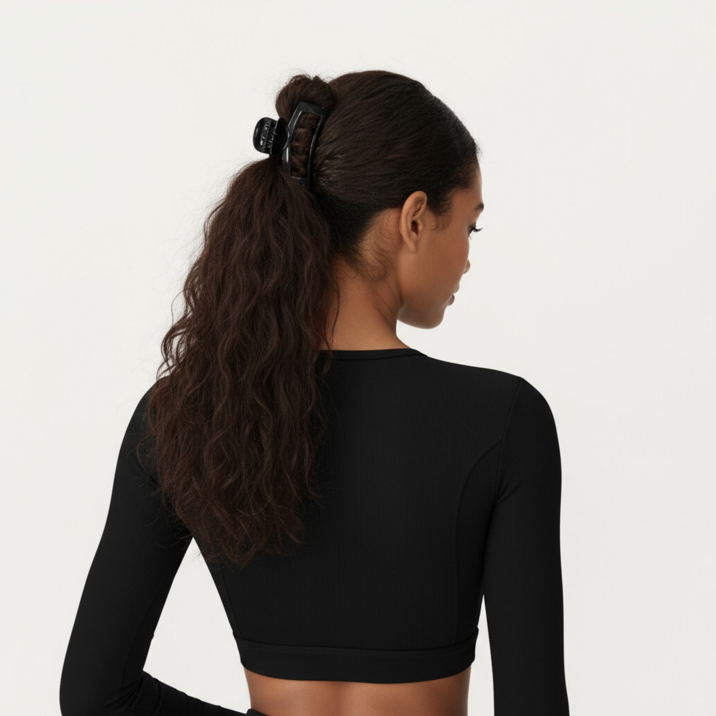 Anna-Kaci Active Women's Ribbed Cropped Long-Sleeve Top with Square Neckline and Contour Seaming