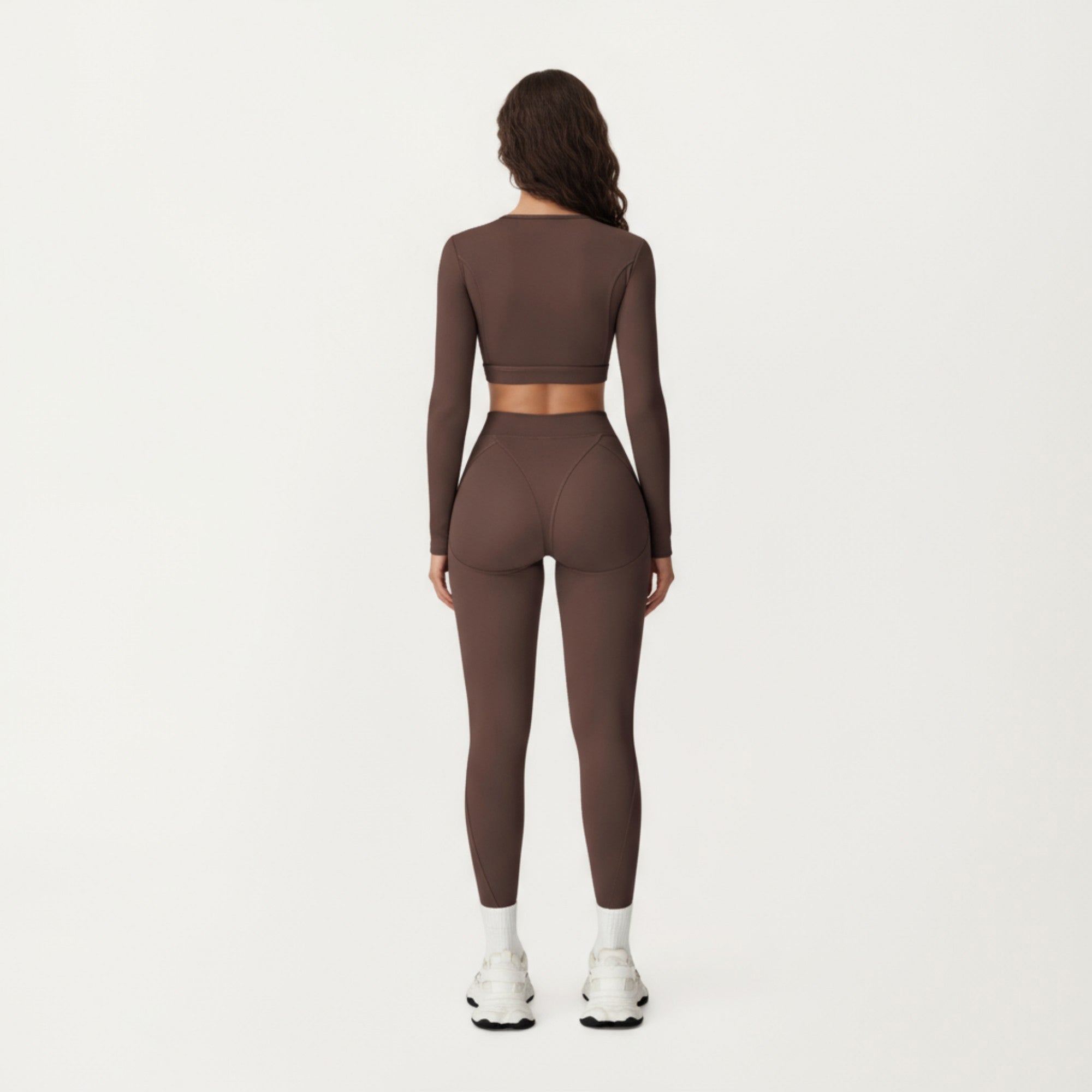 Anna-Kaci Active Women's Ribbed Cropped Long-Sleeve Top with Square Neckline and Contour Seaming