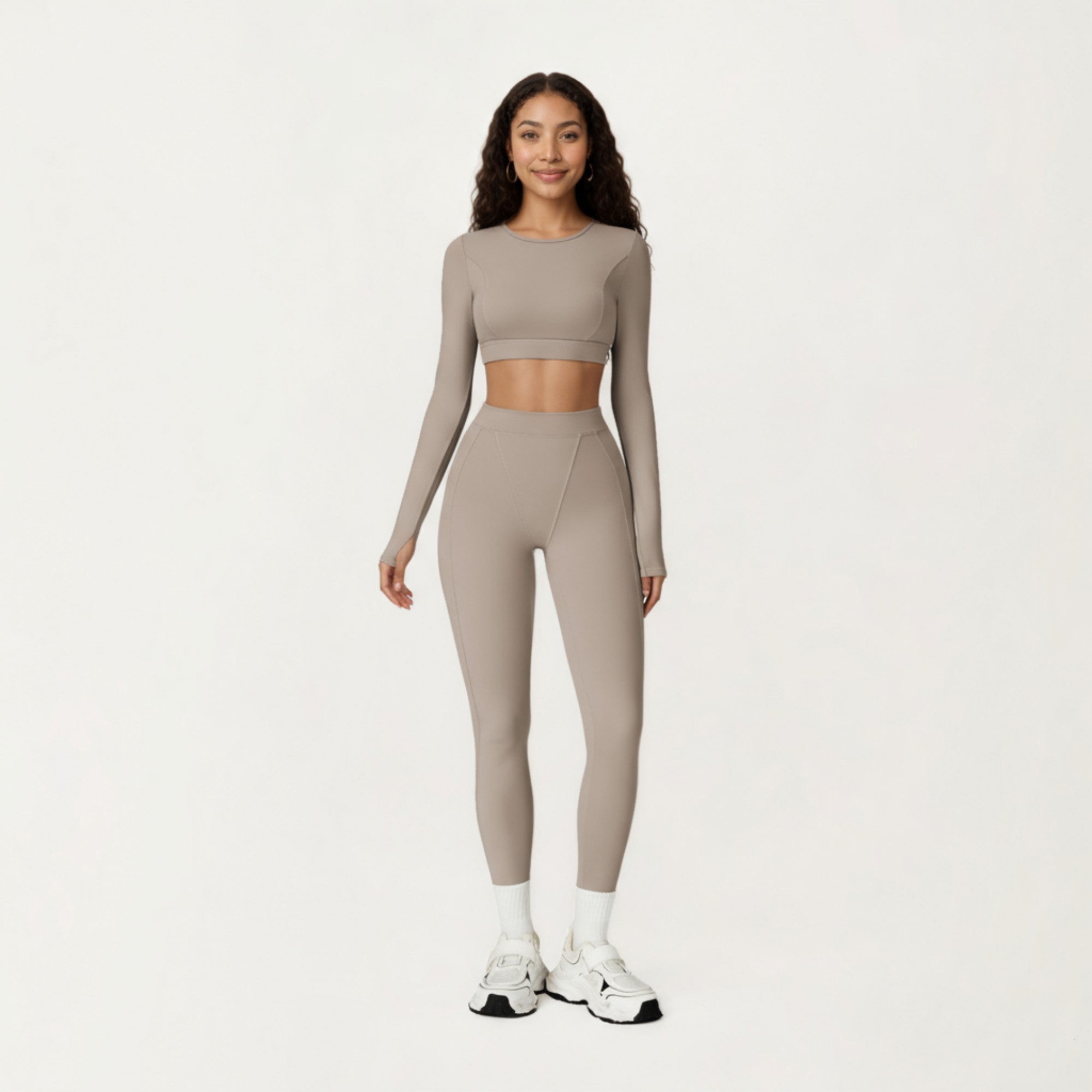 Anna-Kaci Active Women's Ribbed Cropped Long-Sleeve Top with Square Neckline and Contour Seaming
