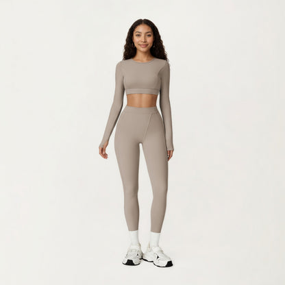 Anna-Kaci Active Women's Ribbed Cropped Long-Sleeve Top with Square Neckline and Contour Seaming