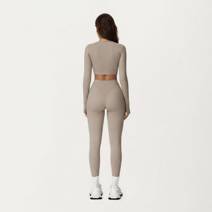 Anna-Kaci Active Women's Ribbed Cropped Long-Sleeve Top with Square Neckline and Contour Seaming