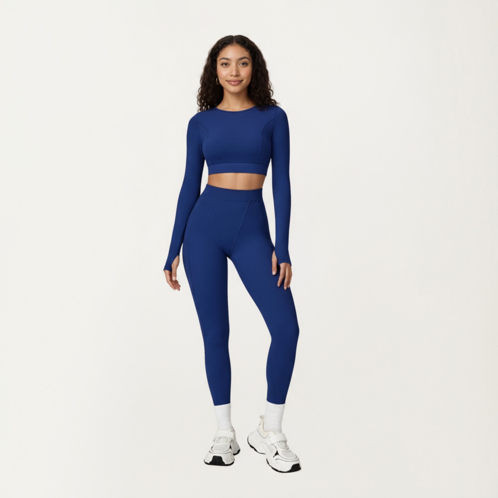 Anna-Kaci Active Women's Ribbed Cropped Long-Sleeve Top with Square Neckline and Contour Seaming
