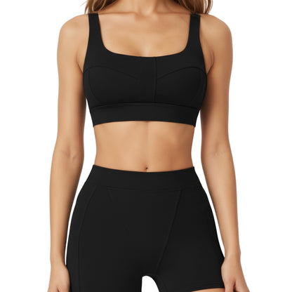Anna-Kaci Active Women's Square Neck Sports Bra with Contour Seam Design and Wide Supportive Straps