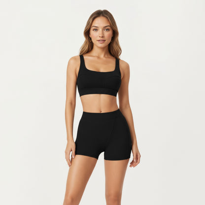 Anna-Kaci Active Women's Square Neck Sports Bra with Contour Seam Design and Wide Supportive Straps