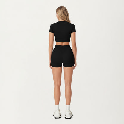 Anna-Kaci Active Women's Ribbed Cropped Short-Sleeve Top with Contour Waist Detail