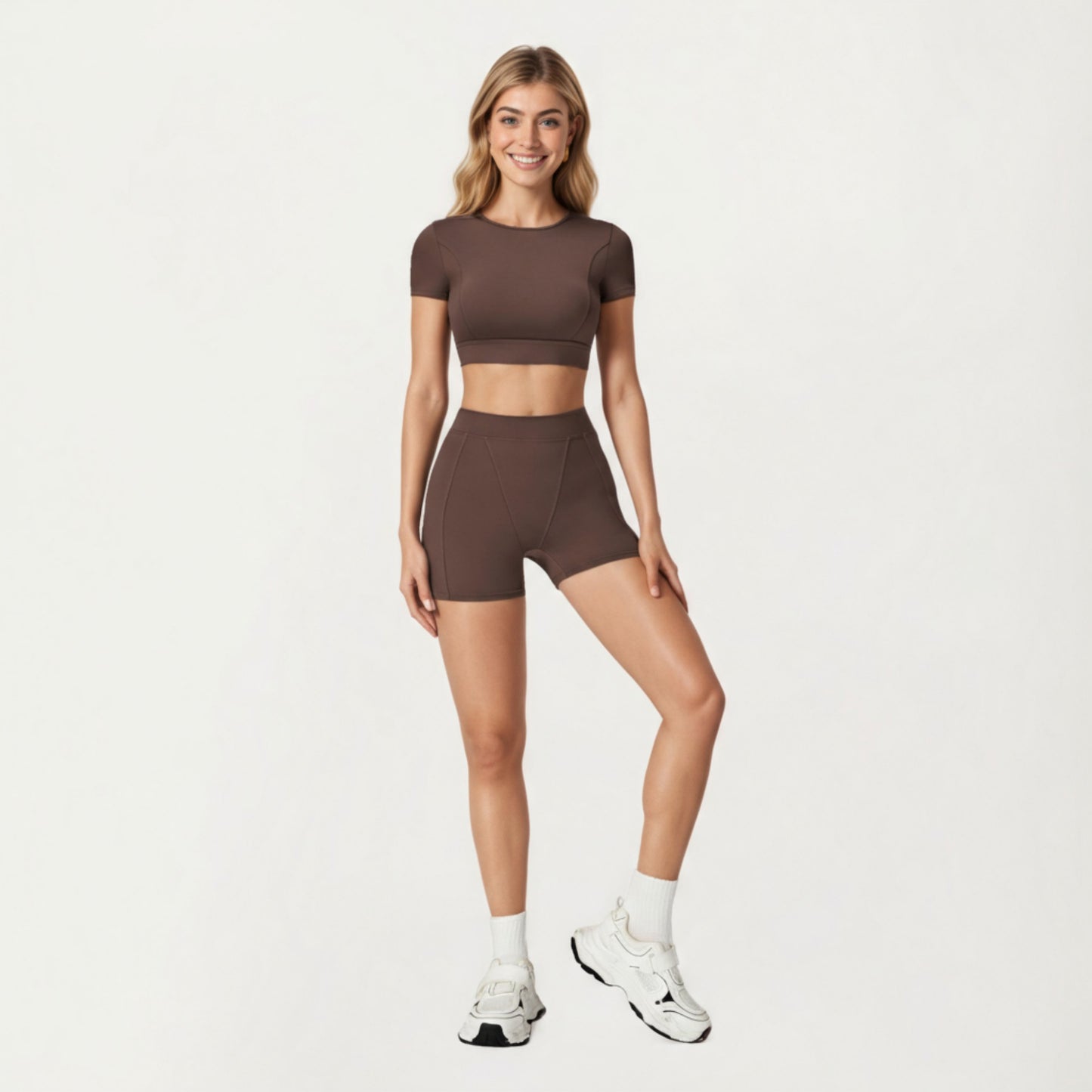 Anna-Kaci Active Women's Ribbed Cropped Short-Sleeve Top with Contour Waist Detail