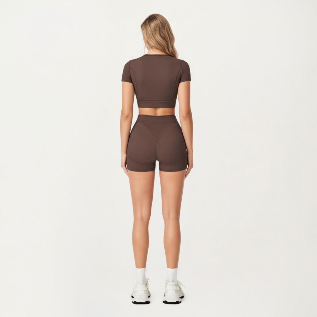 Anna-Kaci Active Women's Ribbed Cropped Short-Sleeve Top with Contour Waist Detail