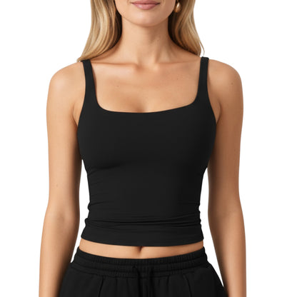 Anna-Kaci Active Women's Square Neck Ribbed Tank Top with Body-Hugging Fit