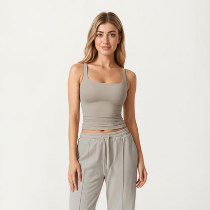 Anna-Kaci Active Women's Square Neck Ribbed Tank Top with Body-Hugging Fit