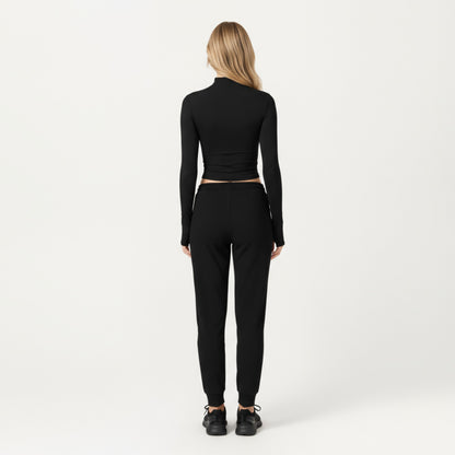Anna-Kaci Active Women's High-Neck Cropped Long-Sleeve Top with Soft Textured Fabric