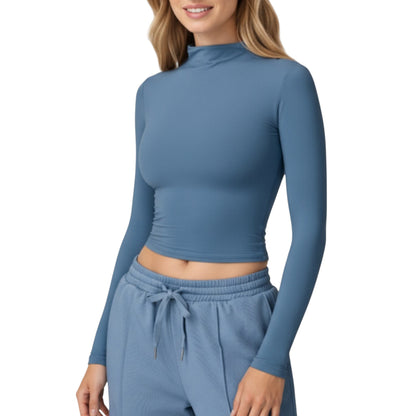 Anna-Kaci Active Women's High-Neck Cropped Long-Sleeve Top with Soft Textured Fabric