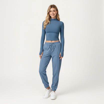 Anna-Kaci Active Women's High-Neck Cropped Long-Sleeve Top with Soft Textured Fabric