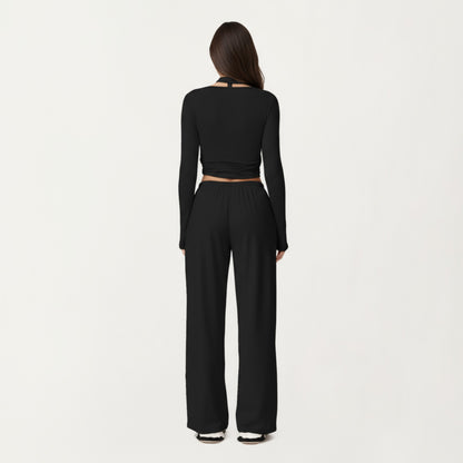 Anna-Kaci Active Women's V-Neck Belted Waist Layering Piece Outwear with Front Tie Detail