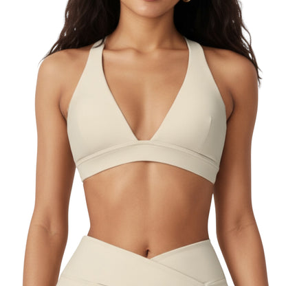 Anna-Kaci Active Women's V-Neck Halter Sports Bra with Wide Band and Supportive Stretch Fit