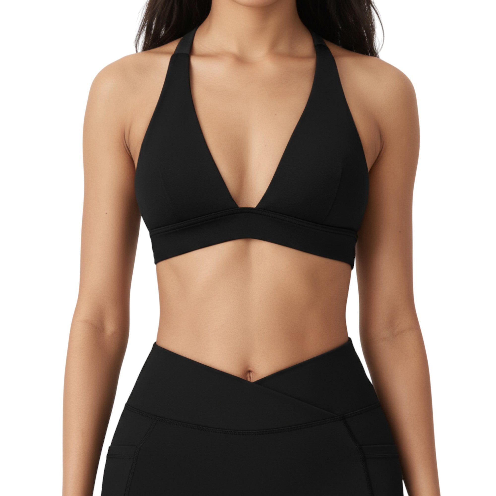Anna-Kaci Active Women's V-Neck Halter Sports Bra with Wide Band and Supportive Stretch Fit