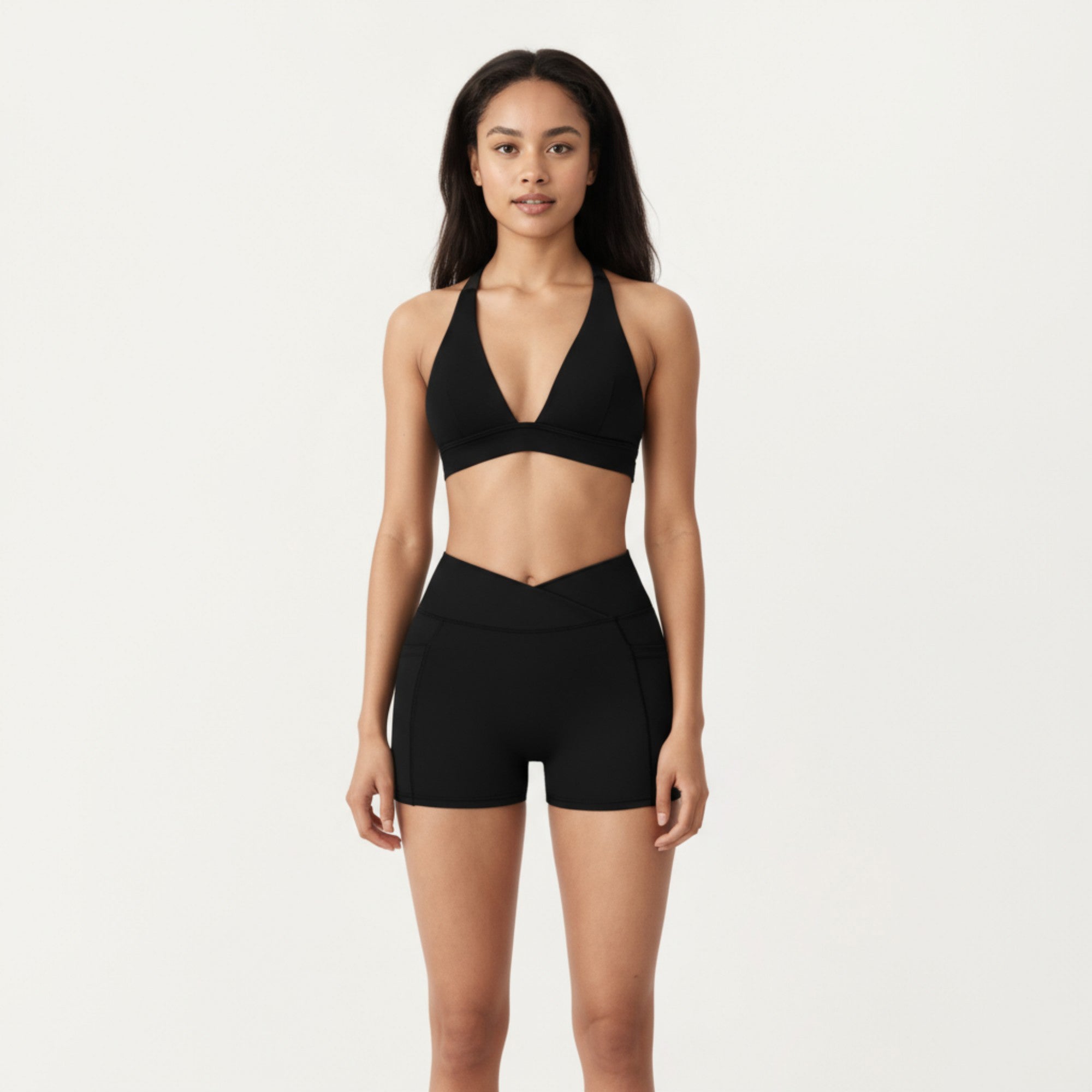 Anna-Kaci Active Women's V-Neck Halter Sports Bra with Wide Band and Supportive Stretch Fit