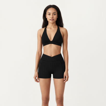 Anna-Kaci Active Women's V-Neck Halter Sports Bra with Wide Band and Supportive Stretch Fit