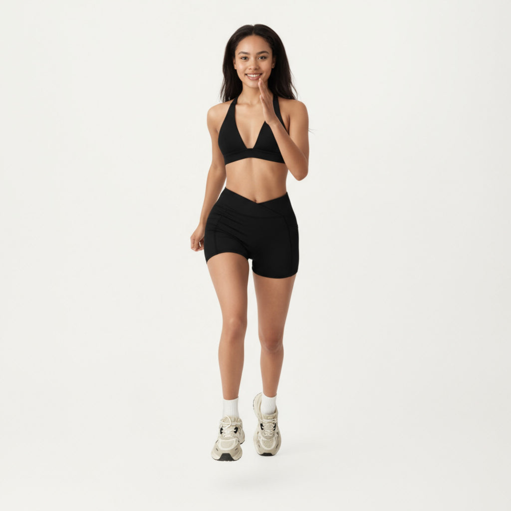 Anna-Kaci Active Women's V-Neck Halter Sports Bra with Wide Band and Supportive Stretch Fit