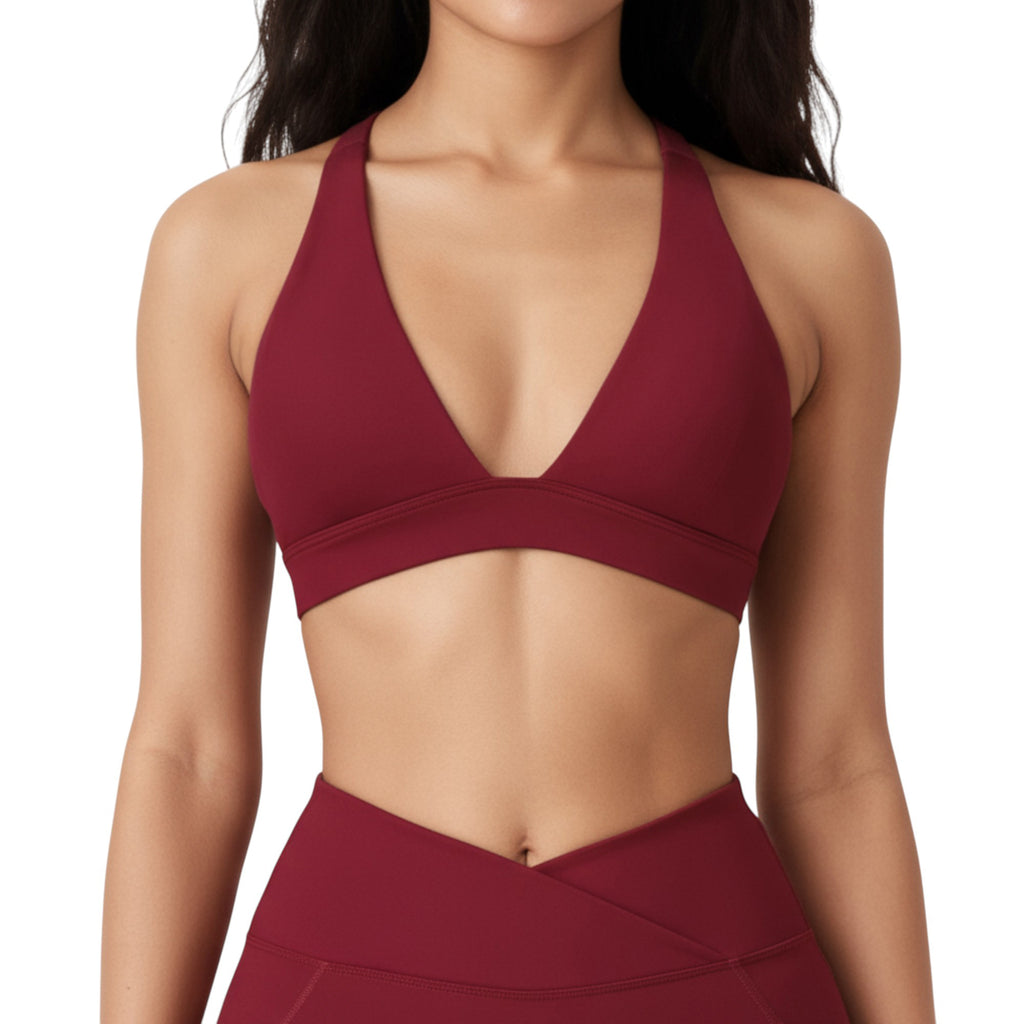Anna-Kaci Active Women's V-Neck Halter Sports Bra with Wide Band and Supportive Stretch Fit