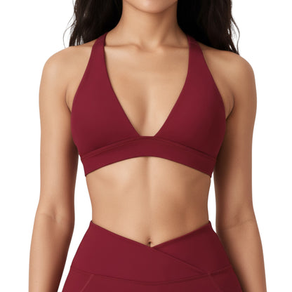 Anna-Kaci Active Women's V-Neck Halter Sports Bra with Wide Band and Supportive Stretch Fit