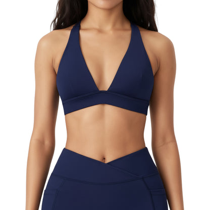 Anna-Kaci Active Women's V-Neck Halter Sports Bra with Wide Band and Supportive Stretch Fit