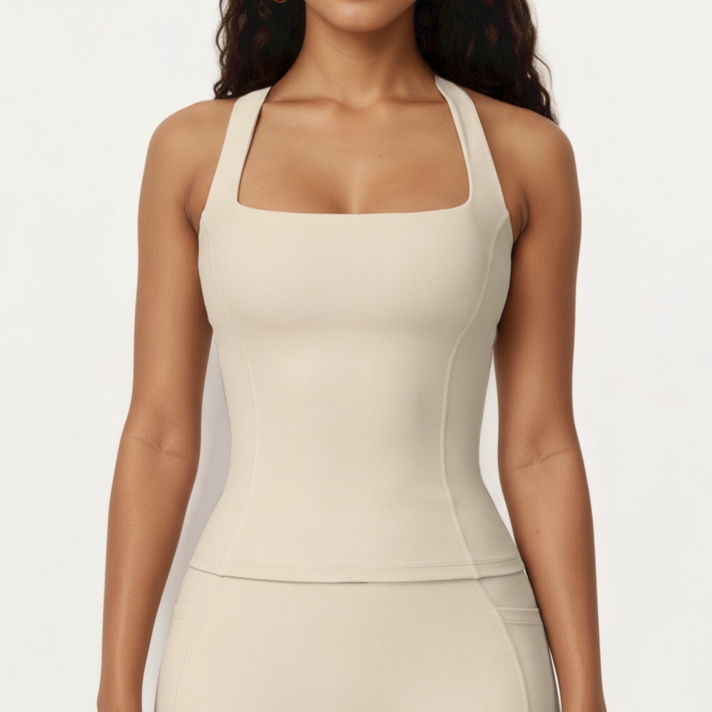 Anna-Kaci Active Women's Square Neck Sleeveless Fitted Active Tank Top with Seam Detailing