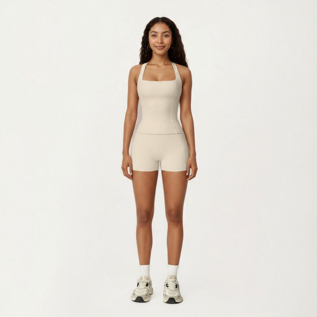 Anna-Kaci Active Women's Square Neck Sleeveless Fitted Active Tank Top with Seam Detailing