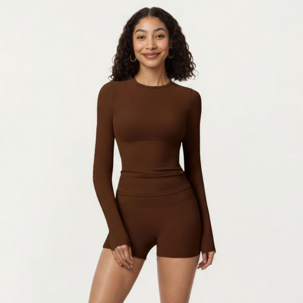 Anna-Kaci Active Women's Long Sleeve Fitted Active Top with Thumbhole Cuffs and Crew Neck