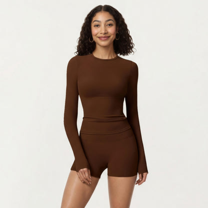 Anna-Kaci Active Women's Long Sleeve Fitted Active Top with Thumbhole Cuffs and Crew Neck