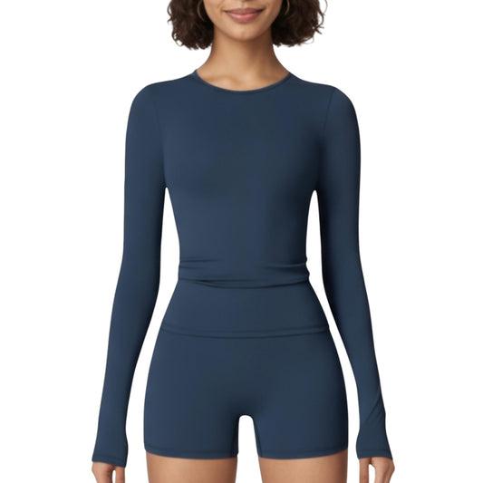 Anna-Kaci Active Women's Long Sleeve Fitted Active Top with Thumbhole Cuffs and Crew Neck