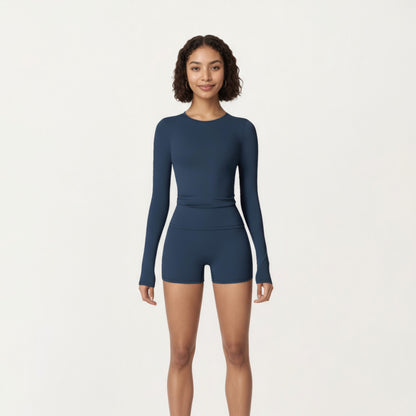 Anna-Kaci Active Women's Long Sleeve Fitted Active Top with Thumbhole Cuffs and Crew Neck