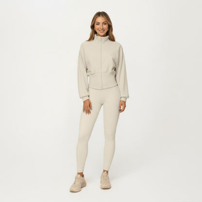 Anna-Kaci Active Women's High Neck Long Sleeve Zip-Up Jacket with Fitted Waistband and Soft Knit Fabric