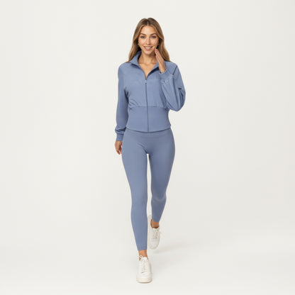 Anna-Kaci Active Women's High Neck Long Sleeve Zip-Up Jacket with Fitted Waistband and Soft Knit Fabric