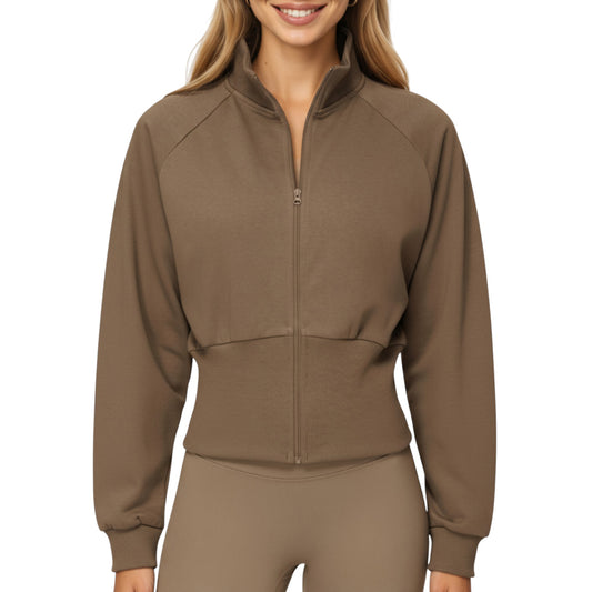 Anna-Kaci Active Women's High Neck Long Sleeve Zip-Up Jacket with Fitted Waistband and Soft Knit Fabric