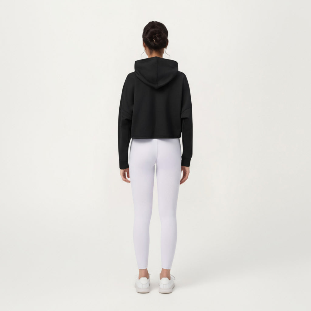 Anna-Kaci Active Women's Long Sleeve Cropped Hoodie with Kangaroo Pocket and Striped Sleeve Detail