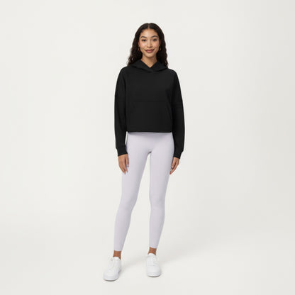 Anna-Kaci Active Women's Long Sleeve Cropped Hoodie with Kangaroo Pocket and Striped Sleeve Detail