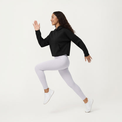 Anna-Kaci Active Women's Long Sleeve Cropped Hoodie with Kangaroo Pocket and Striped Sleeve Detail