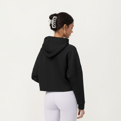 Anna-Kaci Active Women's Long Sleeve Cropped Hoodie with Kangaroo Pocket and Striped Sleeve Detail