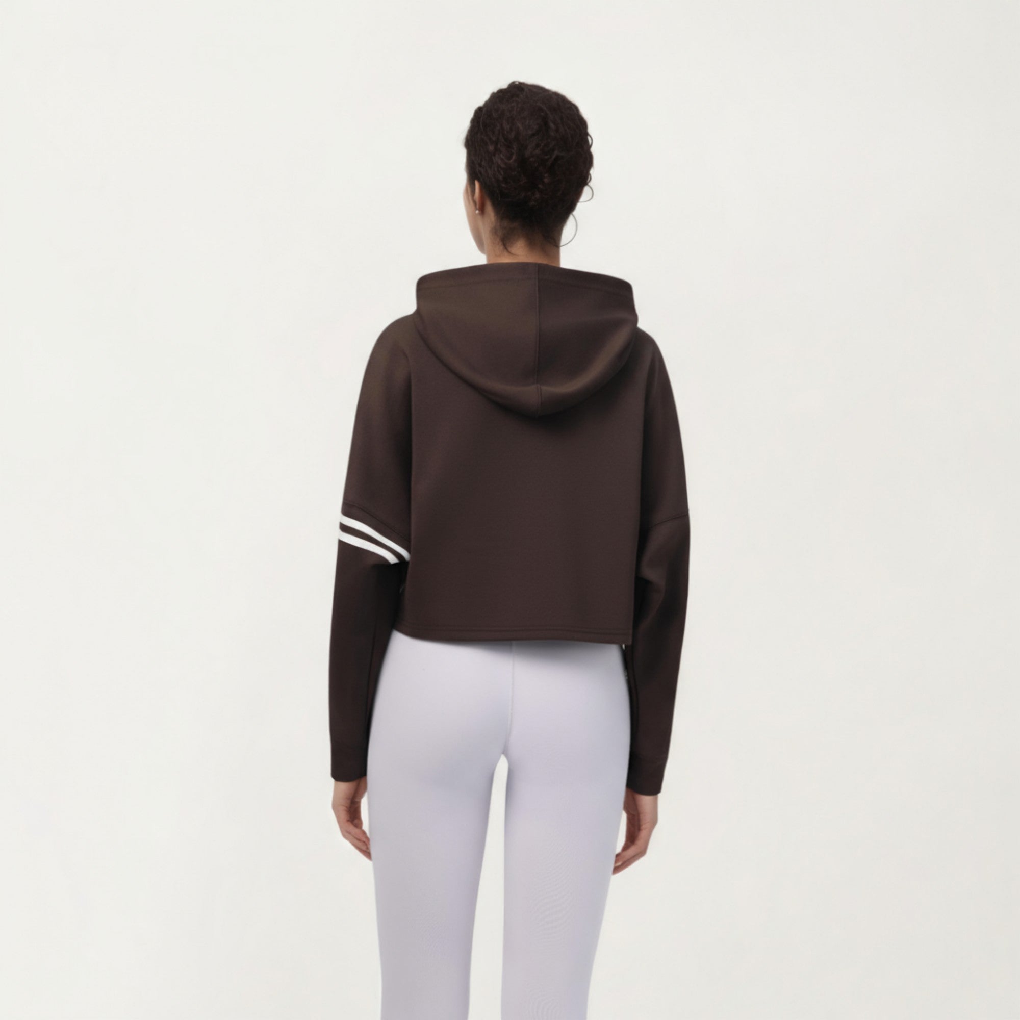 Anna-Kaci Active Women's Long Sleeve Cropped Hoodie with Kangaroo Pocket and Striped Sleeve Detail