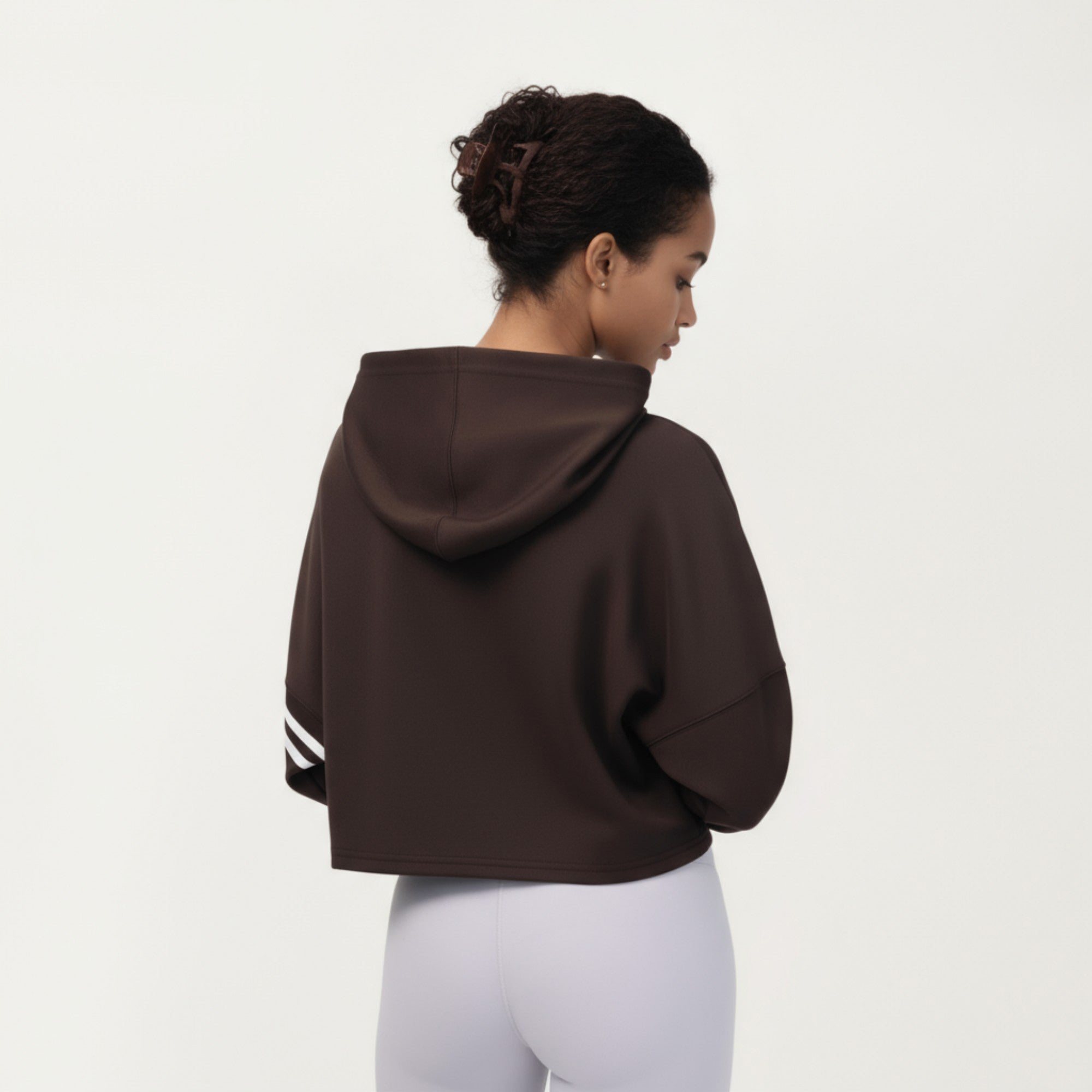 Anna-Kaci Active Women's Long Sleeve Cropped Hoodie with Kangaroo Pocket and Striped Sleeve Detail