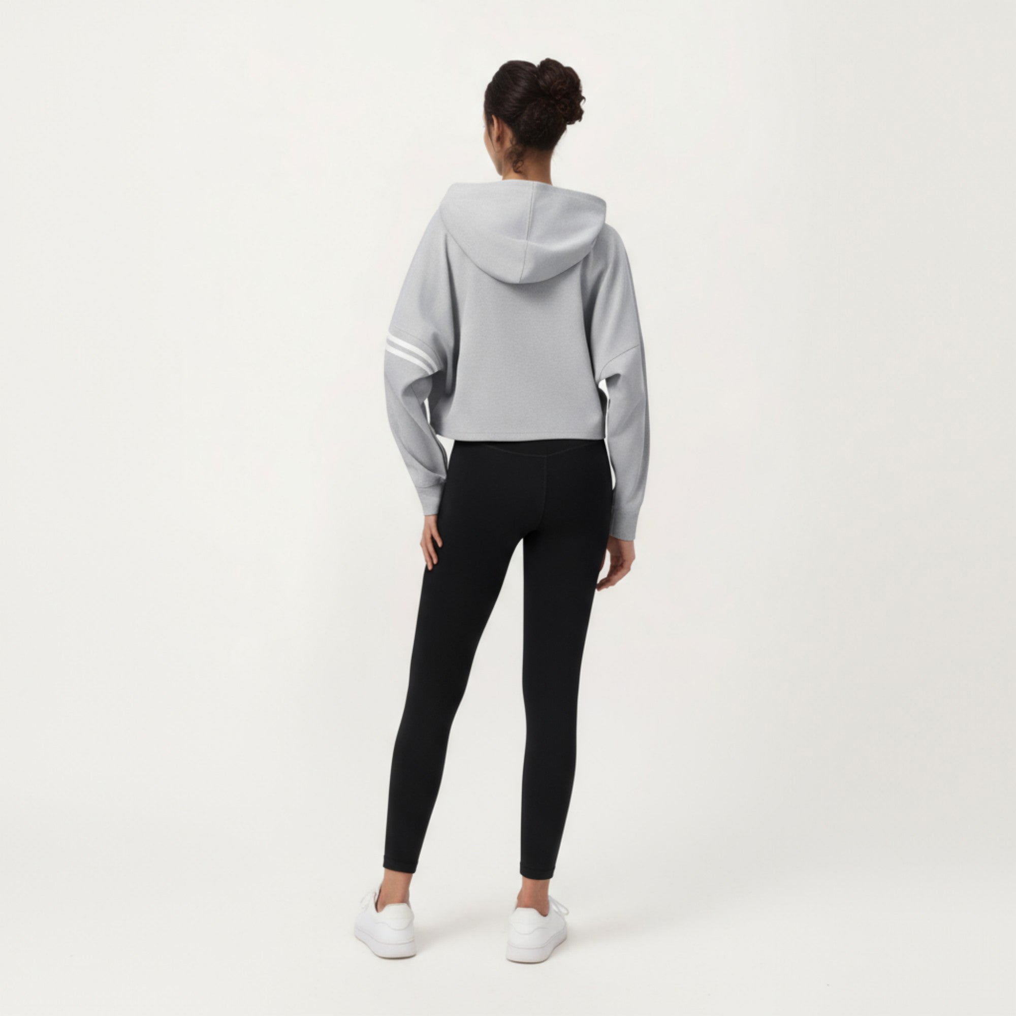 Anna-Kaci Active Women's Long Sleeve Cropped Hoodie with Kangaroo Pocket and Striped Sleeve Detail