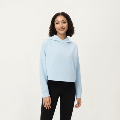 Anna-Kaci Active Women's Long Sleeve Cropped Hoodie with Kangaroo Pocket and Striped Sleeve Detail